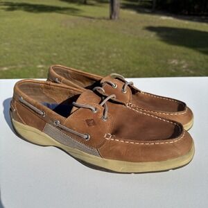 Sperry Shoes Men's 13M Brown Leather Intrepid 2 Eye Boat Slip On Top Sider Tan